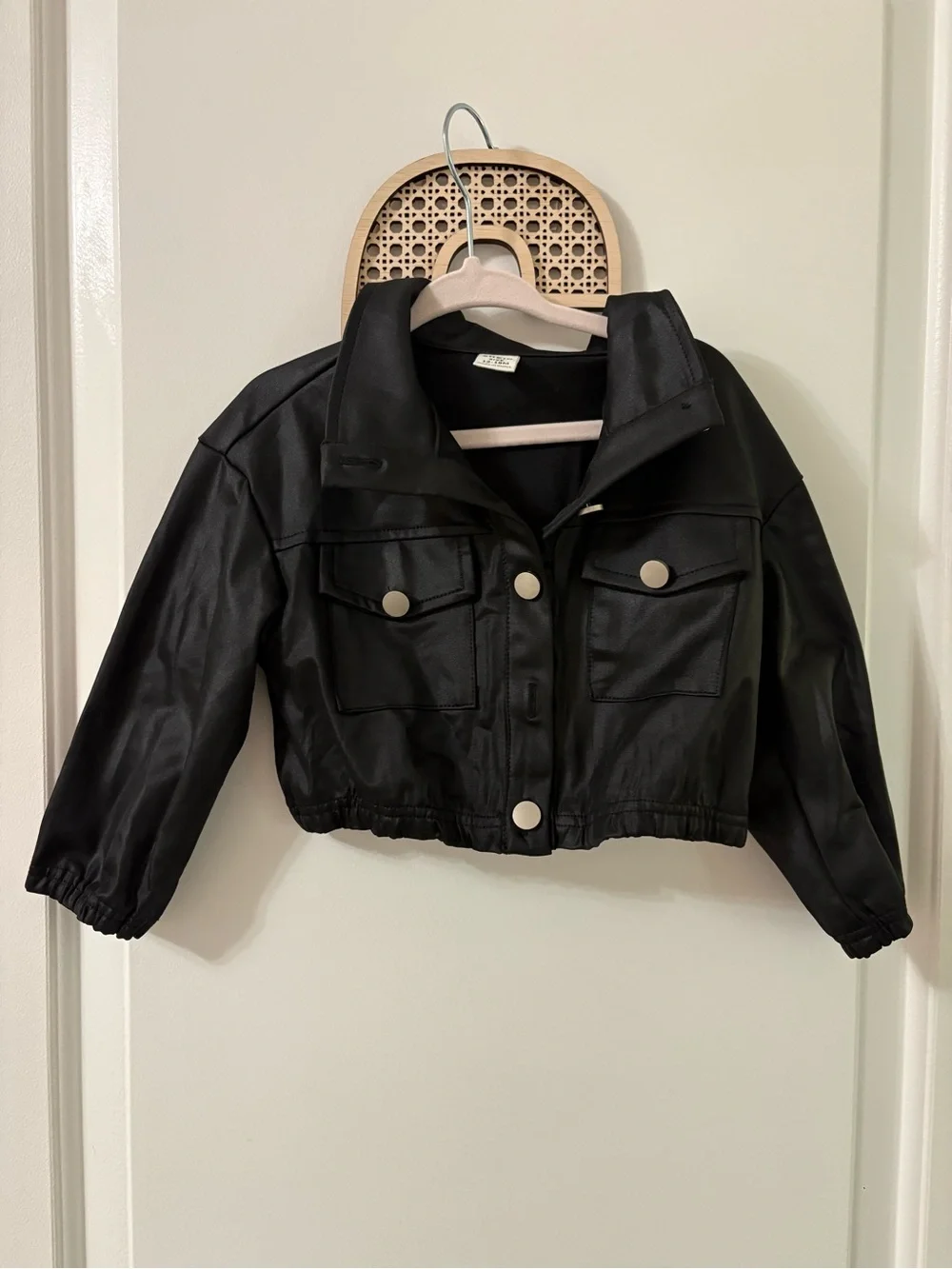 SHEIN Black Cropped Faux Leather Jacket for Kids